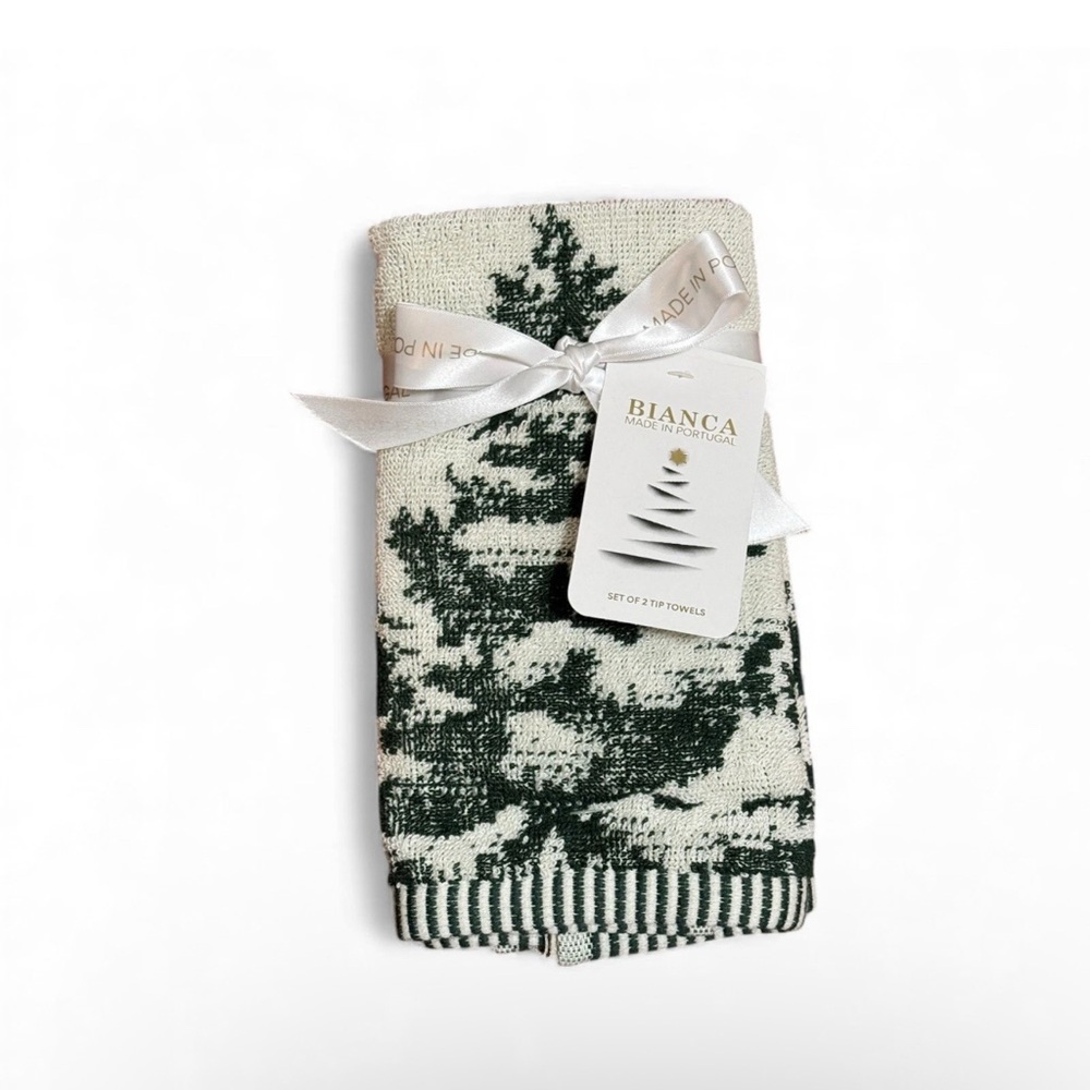Bianca 2 Pc Fingertip Towels Christmas Tree Holiday Cotton 11x18” Made Portugal